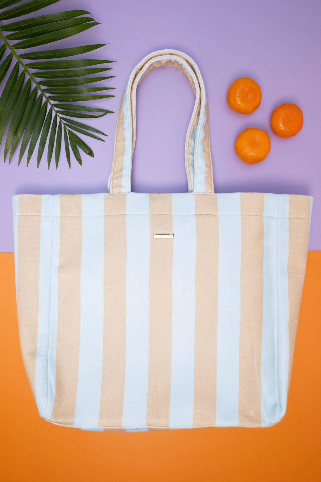 Large striped terry towelling carry-all tote bag with wide shoulder straps for beach and everyday use